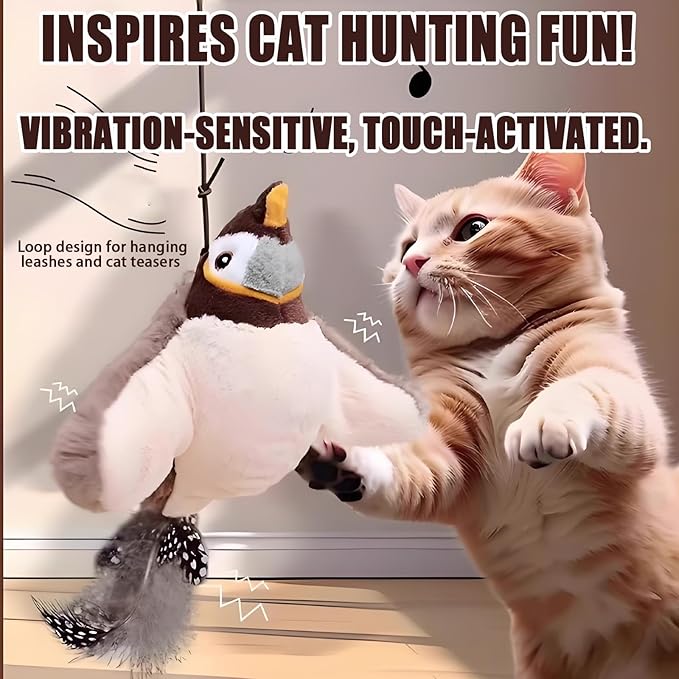 Dumwick 2026 Upgrade Interactive Chirping Bird Cat Toy,Flapping Wingss with Realistic Sounds,Simulated Chirping Bird Cat Toy for Indoor Play and Exercise (Sparrow 1pcs)