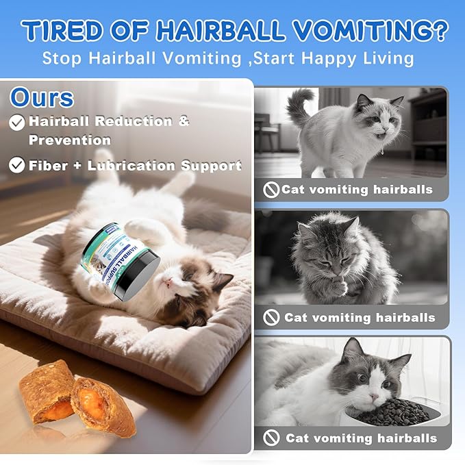 VUN Cat Hairball Support Crunchy & Creamy Chews, Hairball Treatment for Cats, Remedy Cat Treats, Cats Furball and Hair Ball Supports Skin & Coat, Digestion, Vitamins,Chicken Flavor (90-Day Supply)