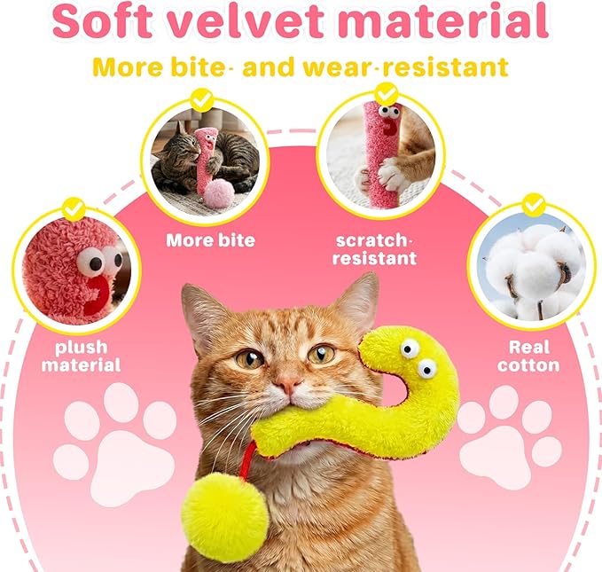 Walfront Interactive Cat Toy Self Play Plush Cat Toy with Bell Base, Boredom Relief Kitten Toy for Indoor Cats, Soft Durable Cat Exercise Toy for Energy Release Furniture Protection Cute Pet Toy