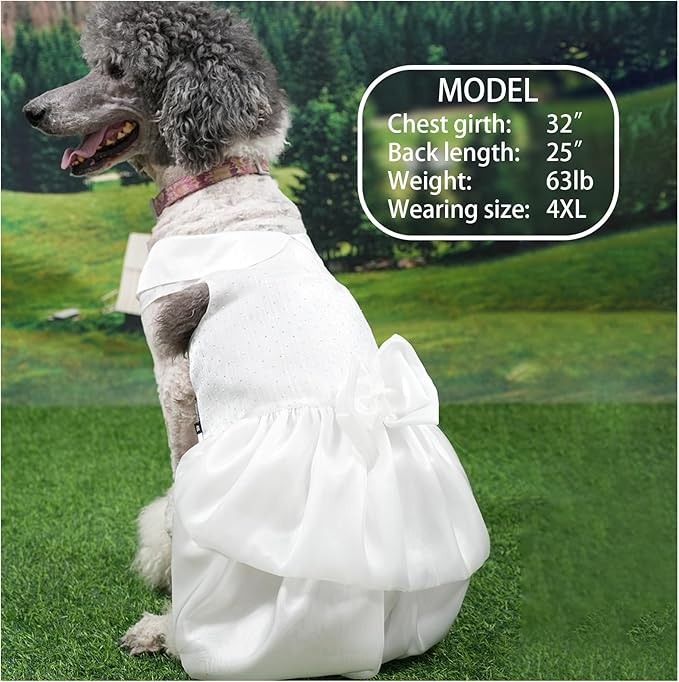 Dog Dress,Pet Wedding Dress Princess Formal Tutu Skirt with Bowknot,Puppy Birthday Party Outfit Apparel Girl for Small Dogs Cats (White, XX-Large)