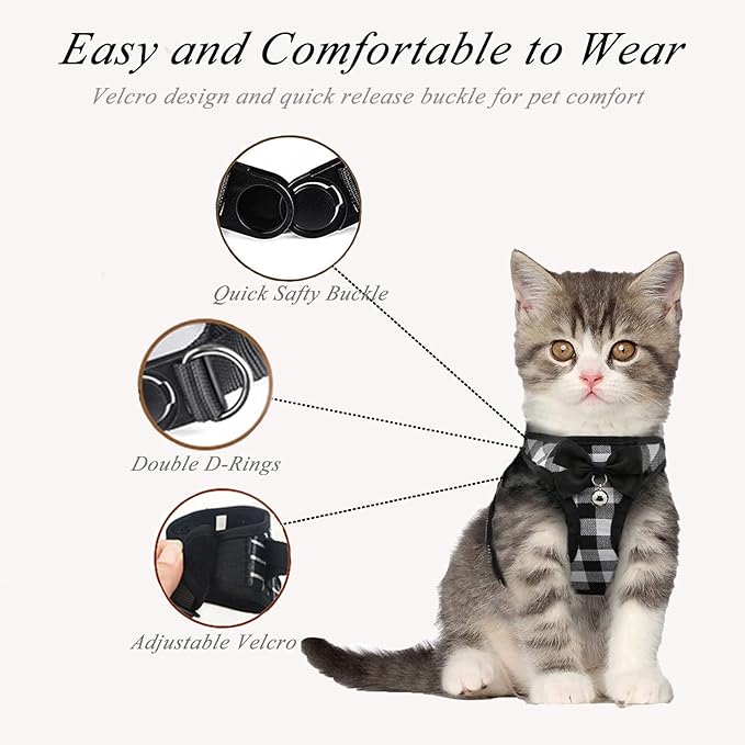 Cat Harness and Leash Escape Proof,Breathable Soft Kittens Vest for Cats Dogs, Escape Proof with Bell and Bow-Knot Decoration Christmas ……