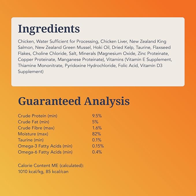 Feline Natural New Zealand Canned Wet Food, High-Meat, Low-Carb, & Grain Free Wet, Chicken and King Salmon, 3 oz, Pack of 24