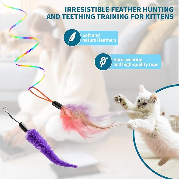 Smart Automatic Door Hanging Cat Toy for Indoor Cats - Electric Interactive Feather Wand, Mouse & Worm Set, 360° Rotating, Type-C Rechargeable, Quiet Self Play Enrichment for Bored Kittens