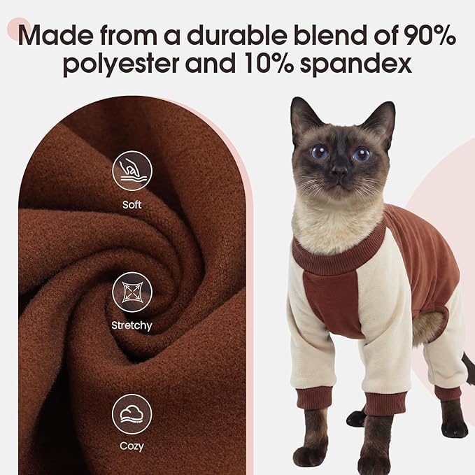 DENTRUN Cat Recovery Suit with Legs - Shedding Control & Anti-Licking Onesie, Stretchy Surgical Recovery Suit Cute Cat Clothes Indoor Soft Material for Comfort and Warmth for Pets
