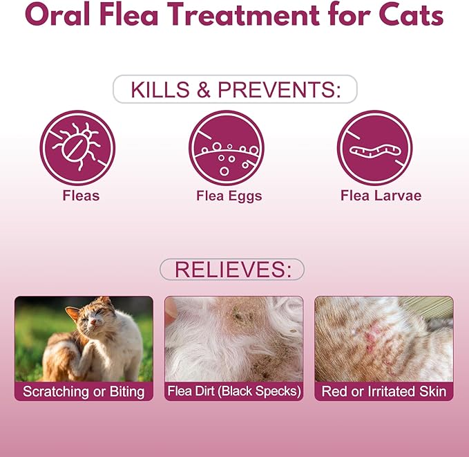 (Nitenpyram) Oral Flea Treatment for Cats (2-25 lbs) – 100 Tablets Fast-Acting Cat Flea Pills – Quickly Removes Fleas and Reduces Scratching, Biting, and Skin Irritation