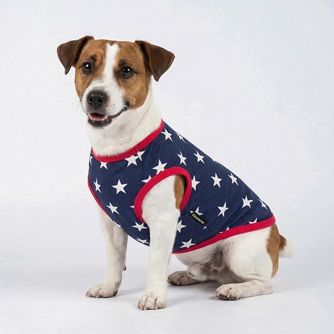 Fitwarm Patriotic Star Dog Shirt for 4th of July, Memorial Day, Independence Day, Holiday Dog Clothes for Small Dogs Boy Girl, Pet Cat Outfit, 100% Breathable Cotton, Red, Navy Blue, White, XL