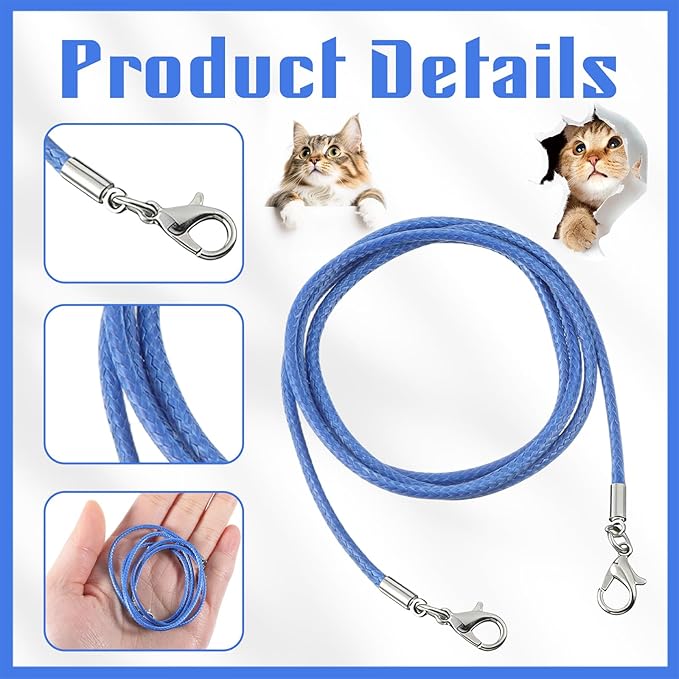 3 Pieces Replacement Strings for Cat Wand Toy, 25 Inch Long String Cat Toy Wire Kitten Wand Toy Refill Wires with Lobster Clasps for All Lures (White, Black, Blue)