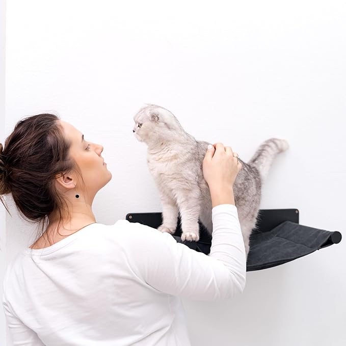 Cat Hammock Bed Wall Mount - Elevated Cat Beds for Indoor Cats - Floor Cat Hammock Wood Sleeper Cat Bed - Cat Furniture Indoor Cats Rustic Shelves Cat Decor Cat Lover Gift (Wall Hammock)