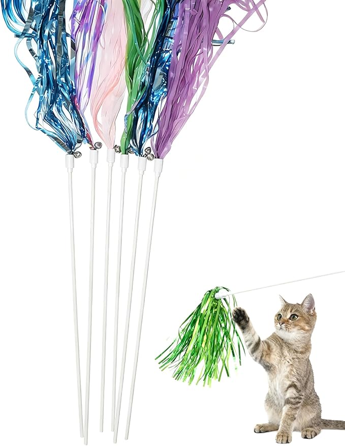 IUHKBH Cat Wands, 6 PCS Pretty Cat Teaser with Bell Interactive Kitten Toy, Hour of Entertainment, Safe for Your Kitty