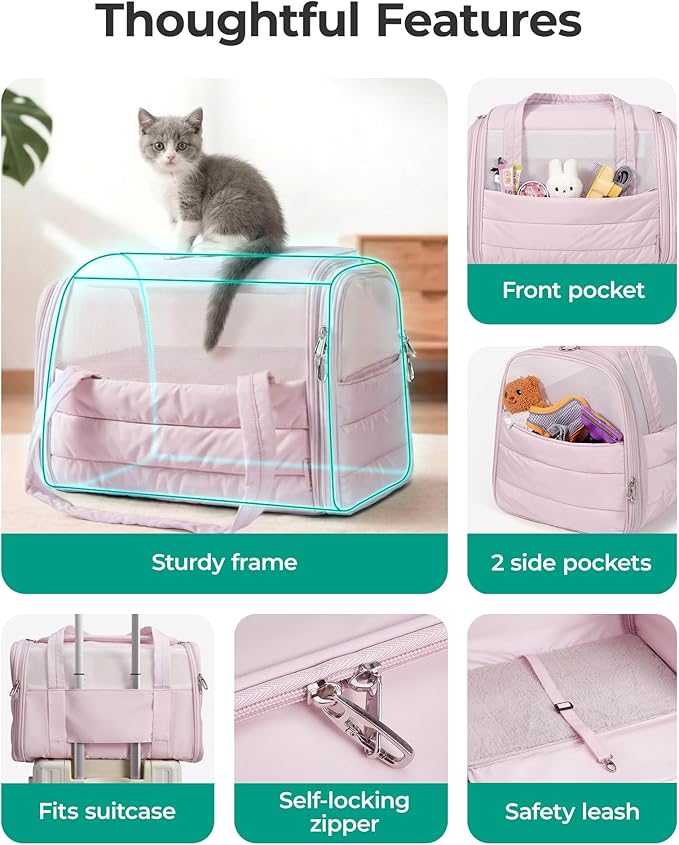 BAGSMART Cat Carrier: Soft-Sided Pet Carrier for Small Medium Cats Dogs Puppy Quilted Collapsible Puffy Travel Bag Up to 25 Lbs Brown