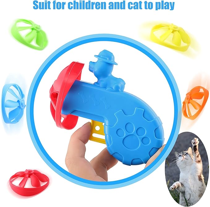 Sumind 15 Pieces Cat Fetch Toys Colorful Flying Propellers Cat Chasing Flying Propeller Playing Toy for Interactive, Exercising, Training, Hunting, Chasing, Batting, 5 Colors