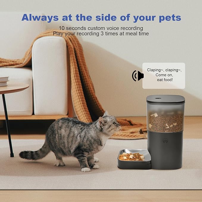 ANDOLL HOME 2.4G Automatic Cat Feeder, 4L WiFi Food Dispenser with 10s Voice Recorder, Pet Feeder up to 10 Meals per Day, Timed Cat Feeder with Dry Food Sealed Ring