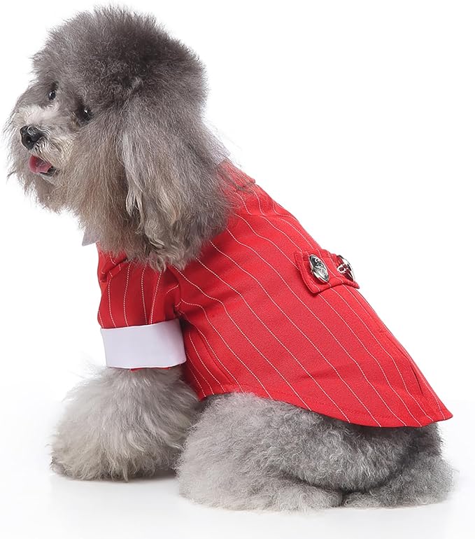 GabeFish Pets Wedding Jackets Suit for Dogs with Bow Tie Puppy Cat Formal Clothes Shirt Tuxedo (RedStriped, S (Chest 12.9in/33cm)