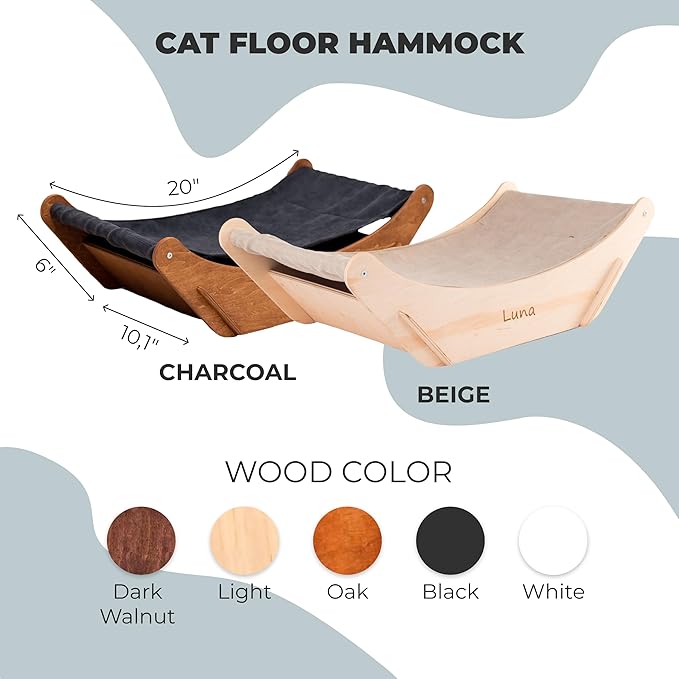 Cat Hammock Bed Wall Mount - Elevated Cat Beds for Indoor Cats - Floor Cat Hammock Wood Sleeper Cat Bed - Cat Furniture Indoor Cats Rustic Shelves Cat Decor Cat Lover Gift (Floor Hammock)
