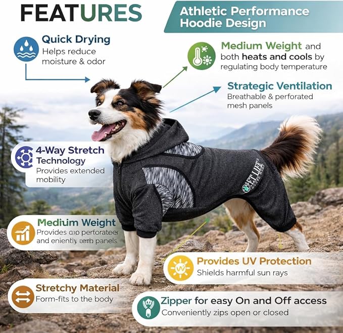 Pet Life ® Active Pawsterity Mediumweight 4-Way-Stretch and Quick Dry Yoga Fitness Year-Round Hooded Tracksuit Dog Sweater