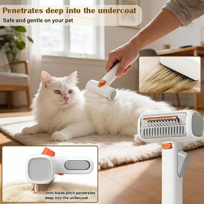 2-in-1 Pet Self-Detangling & Grooming Comb,Professional Deshedding Tool for Dogs or Cats, Gentle Undercoat Rake & Brush for Long or Short Hair, Removes Mats, Loose Fur (White*1)
