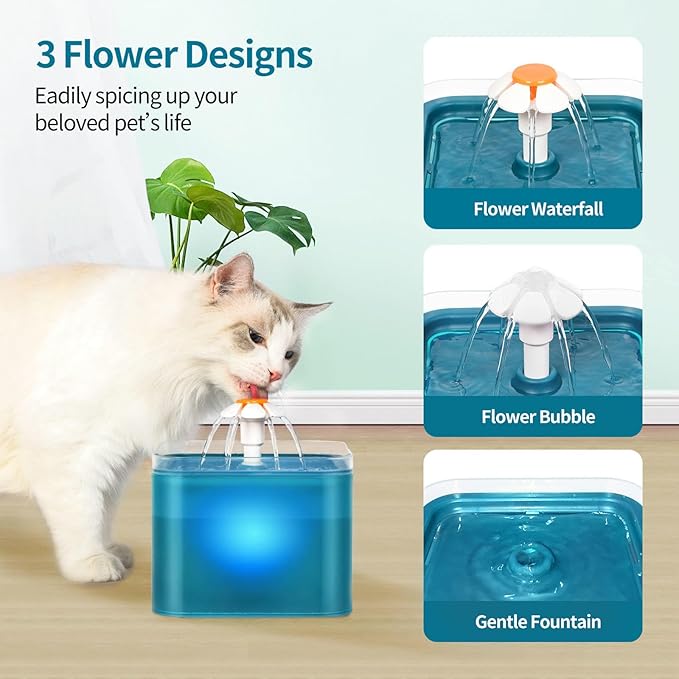 2L Cat Water Fountain,Pet Automatic Drinking Dispenser Watering Supplies, Ultra Silent Drinking Dispenser Bowl with LED Light, for Cats and Small Dogs,D