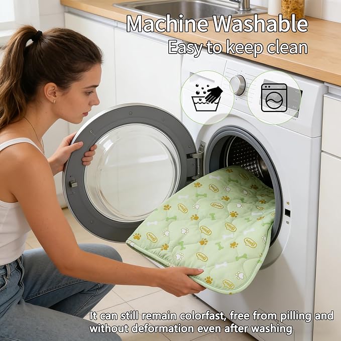 DELIFUR Pet Cooling Blanke, 23.6x35.4 in Ice Silk Cooling Mat for Dogs & Cats, Portable & Washable Pet Cooling Blanket, Easy Carry Mats for Crates, Beds, Sofas, Cars, Summer Use (Green)