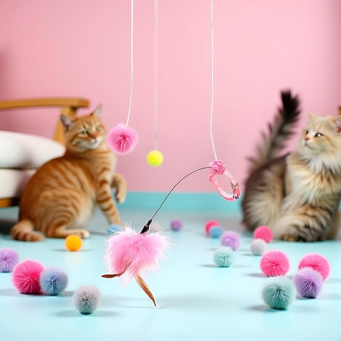 Jowxsx Pink Teasing Collars Funny Kitten Automatic Toy with Feather Decoration Relieve Boredom Supplies Cat Feather Toys Cat Amusing-Collar Hands-Free Toy