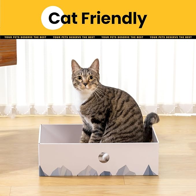 Conlun Cat Scratcher Box with Heavy-Duty Double-Sided Cardboard Pad, Cardboard Lounger, Cat Bed for Indoor Cats, Interactive Hole Design, Large - 5 Pack, White