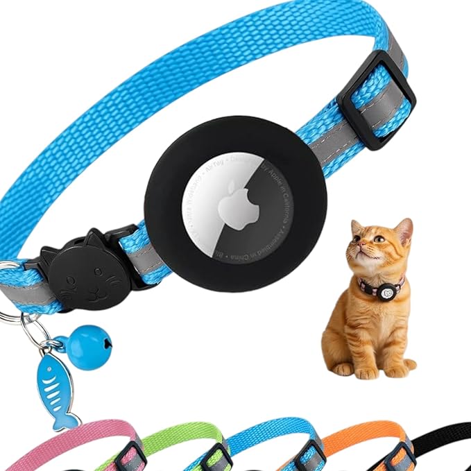 AirTag Cat Collar with AirTag Holder, Breakaway Reflective Cat Tracker Collar with Bell by AmazeGoods