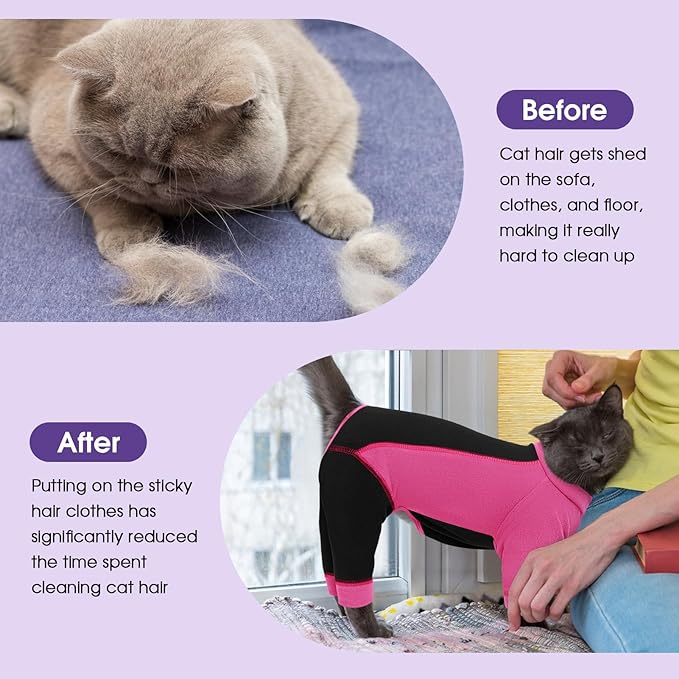 Hair Sticky Cat Clothes, Cat Sweater for Cats Only, 4-Legged Fleece Sweaters Kitten Pajamas Reduce Shedding Fur, Warm Pullover Shirts for Cats, Pink S