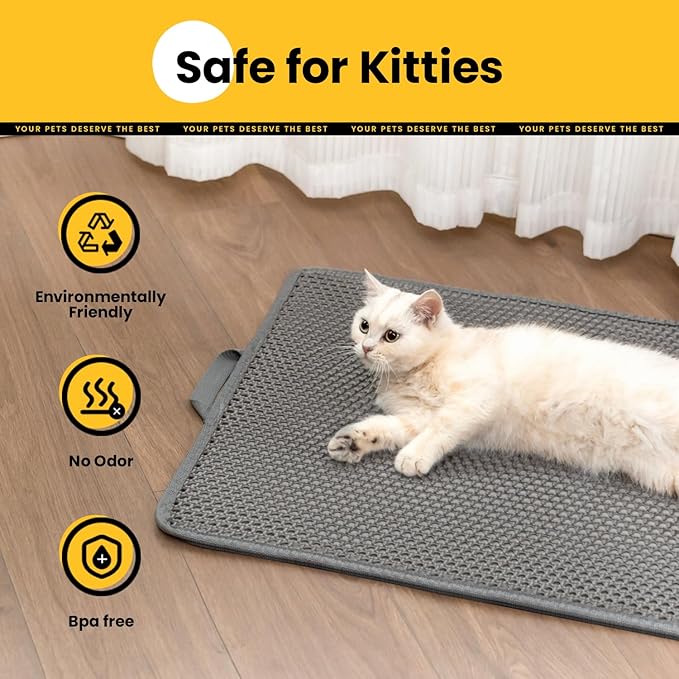 Cat Litter Mat-24"X18" Litter Box Mat for Kitty, EVA Honeycomb Double Layer Design, Urine & Waterproof Scatter Control, Less Waste, Easier To Clean,Non Slip, Gray