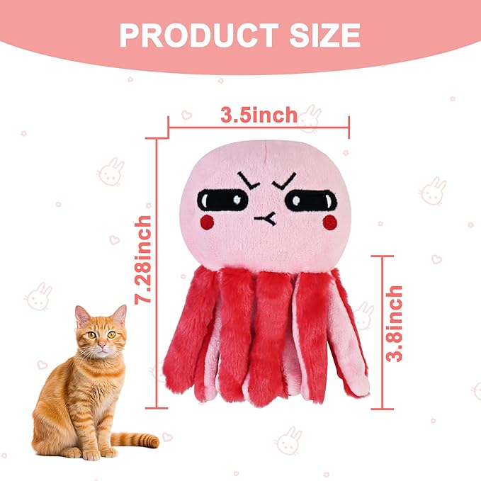Andiker Octopus-Shaped Plush Toys with Crinkle Paper, Interactive Cat Toys for Scratching and Chewing, Indoor Cat Gifts and Lovers' Favorites (Pink)