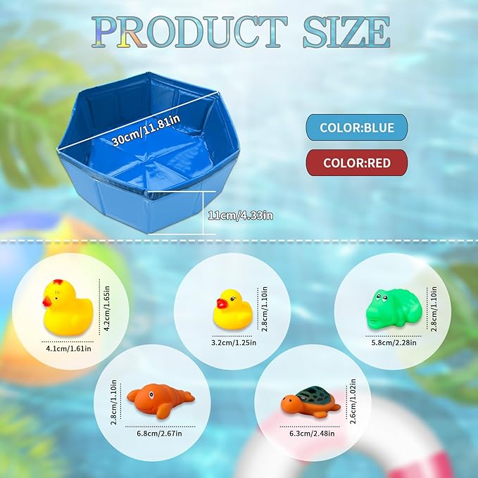 2 pcs Cat Pool Toys with 5 pcs Swimming Toys, VEINARDYL Foldable PVC Cat Splash Play Pool Water Mat Funny Interactive Cats Fish Toy Swimming Pool for Indoor Bored Cats to Self Play