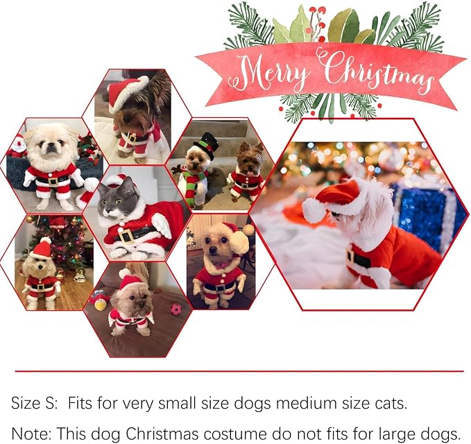 NACOCO Pet Christmas Costumes Dog Suit with Cap Santa Claus Suit Dog Hoodies Cat Xmas Costumes (Red, S)