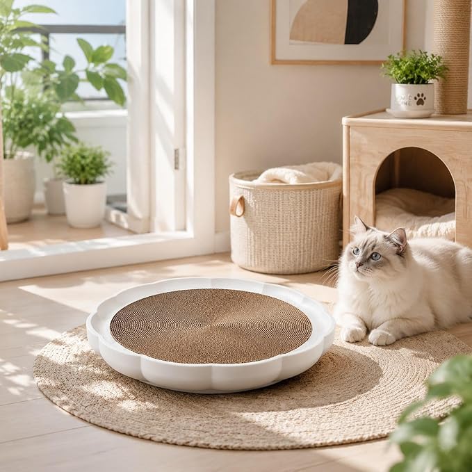 Gralara Round Cat Scratcher Sleeping Bed Lounge Furniture Protector Indoor Play Replacement Pad Circle Scratcher Pad for Indoor Cats, White