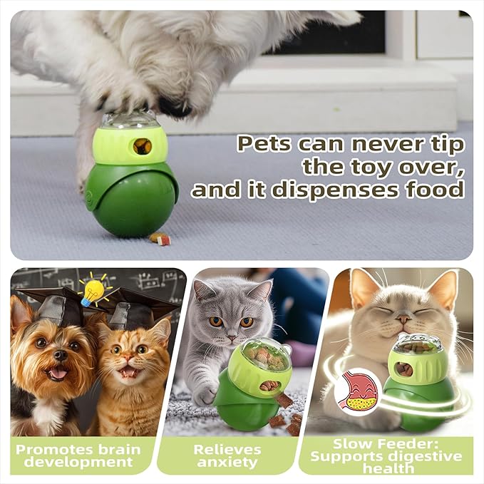 KADTC Wobble Treat Dispenser Ball for Indoor Cat & Tiny/Small Dog Enrichment Toy Interactive Slow Feeder, Kitten Stimulating Balls, Puppy Puzzle Toys