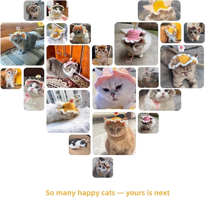 Cute Cat Hat with Flower Design - Soft Knitted Pet Costume for Medium Cats | Lightweight Polyester, Adorable Styling for Photoshoots, Birthday & Daily Dress Up (Light Blue)