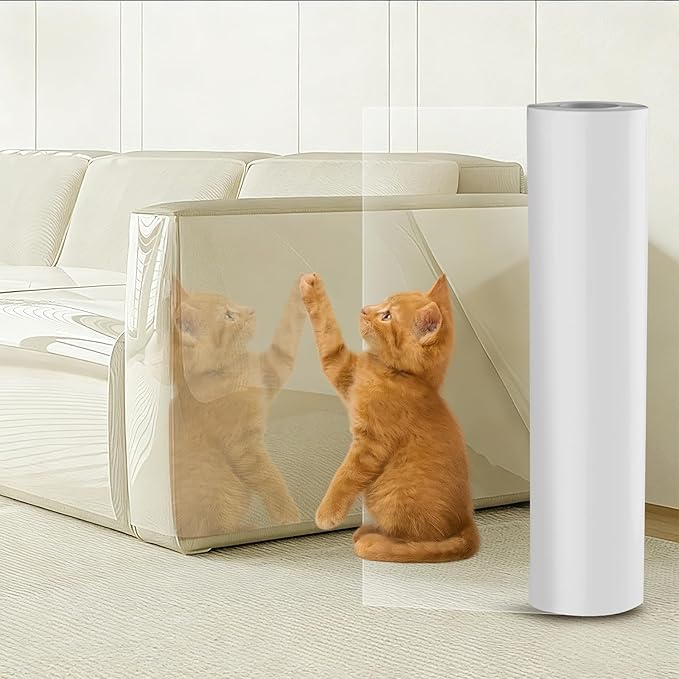 Anti Cat Scratch Furniture Protector, Couch Protector from Cat Claws, Transparent Sofa Guard Shield Single Sided Sticky Cats Scratch Deterrent Tape Couch Corner Guard 196.85x11.81 Inches, 1 Pack