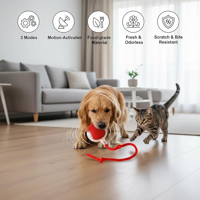 Interactive Cat Toys Ball for Cats - Upgrade Automatic Cat Toys for Indoor Cats, 3 Modes 2 Speed Moving Cat Ball 2PCS (Red Blue)