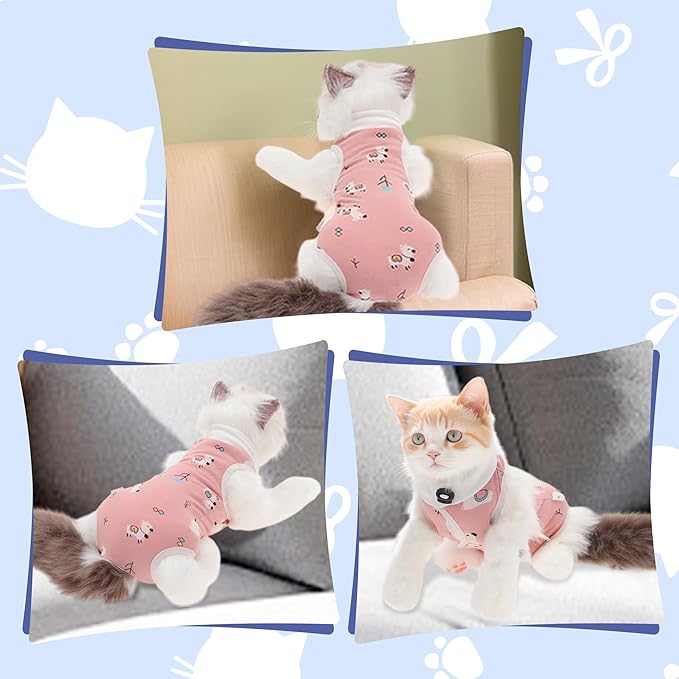 Cat Recovery Suit, Soft Breathable Cat Surgeries Suit, Cat Onesie for Cats After Surgeries, Prevents Licking Wounds, M, Pink