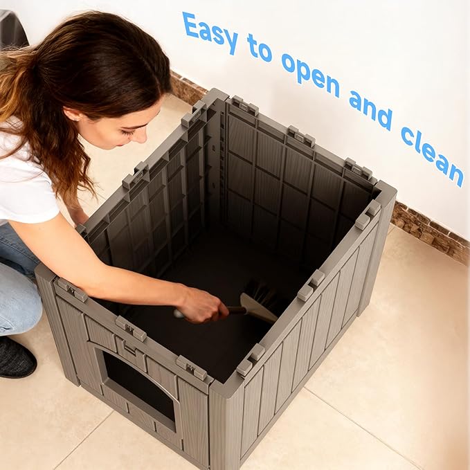 DRATO Outdoor Cat House - Weatherproof Resin Cat Igloo Shelter, Durable & Insulated, Easy Assembly Cat House for Garden, Patio, Backyard Use (Gray, 18.46 * 23.62 * 21.42)
