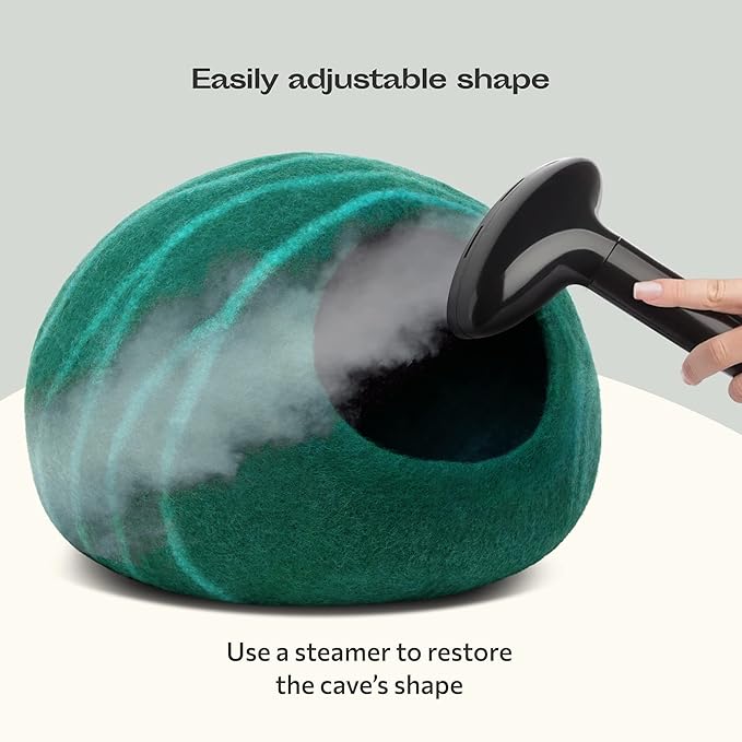 MEOWFIA Cat Cave – Premium Felt Cat Bed for Indoor Cats, Handmade Merino Wool (Emerald, Large)