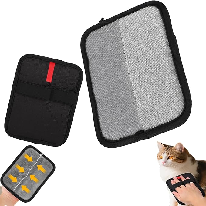 VINGVO Double Sided Pet Grooming Gloves for Cats and Dogs, Pet Hair Removal Gloves for Carpet Couch Clothing Furniture, Washable Reusable Cat Grooming Tool with Soft Velvet Mesh Fabric