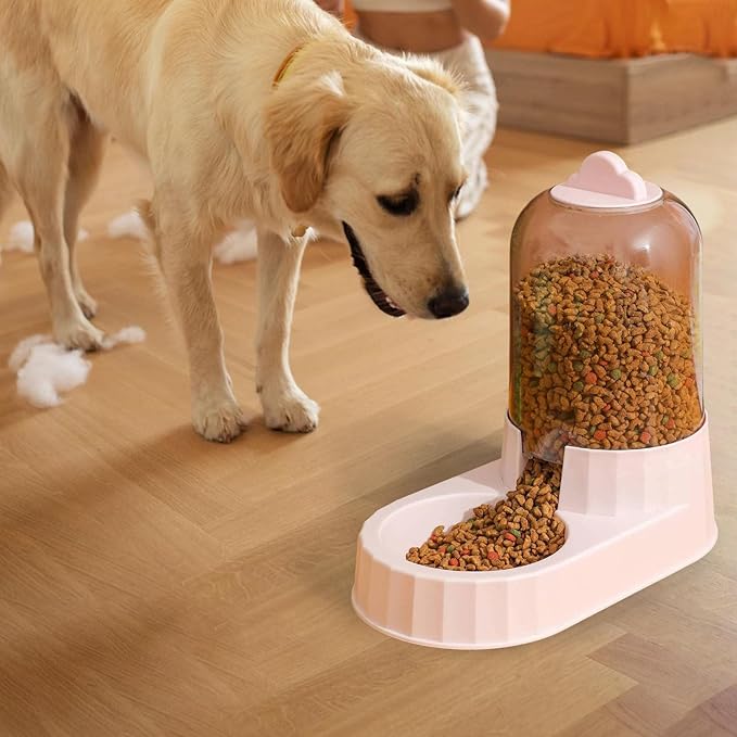 Automatic Feeder, Inclined Feeder with Non-Slip Bottom, Dish Waterer for Puppy Bunnies, Pink Food