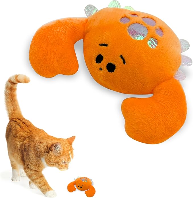 Pounce & Purr® Plush Cat Toys, Catnip & Silvervine Infused, Shiny Iridescent Accents, Interactive Play Toys for Cats & Kittens (Crab)