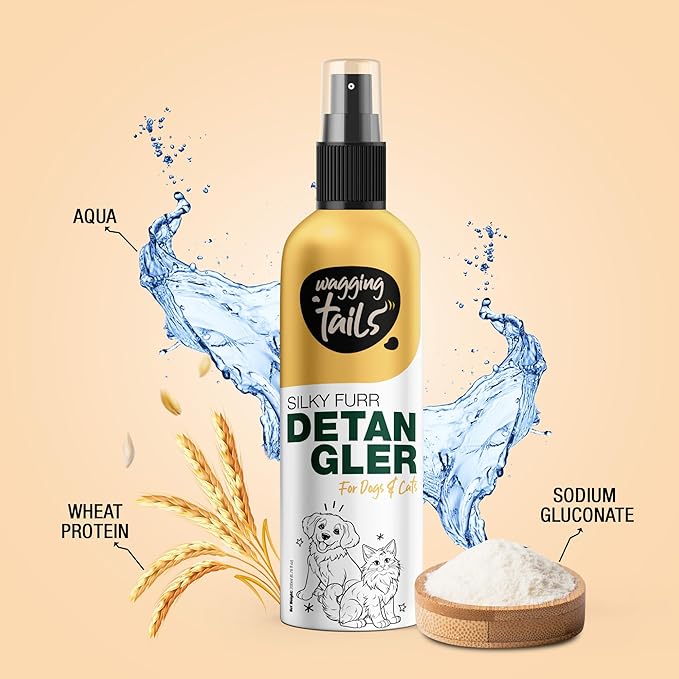 Wagging Tails Silky Furr Pet Detangler Spray for Dogs & Cats|All Coat Type|Anti-Breakage & Shine Booster|Professional Grooming Oil-Based Serum|200ml