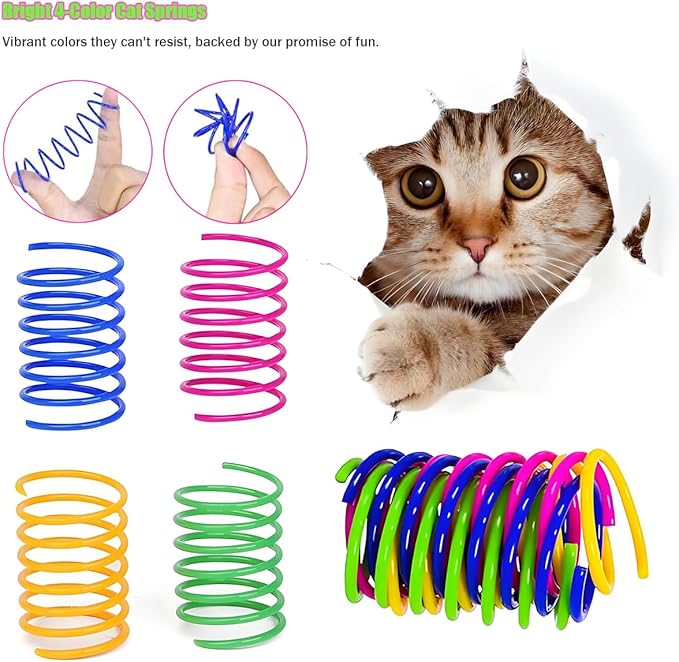 Cat Toys Spring - Interactive Cat Toy & Kitten Toys with Durable Plastic Coils for Swatting, Biting, Hunting - Keeps Cats Fit & Entertained (40Pcs)