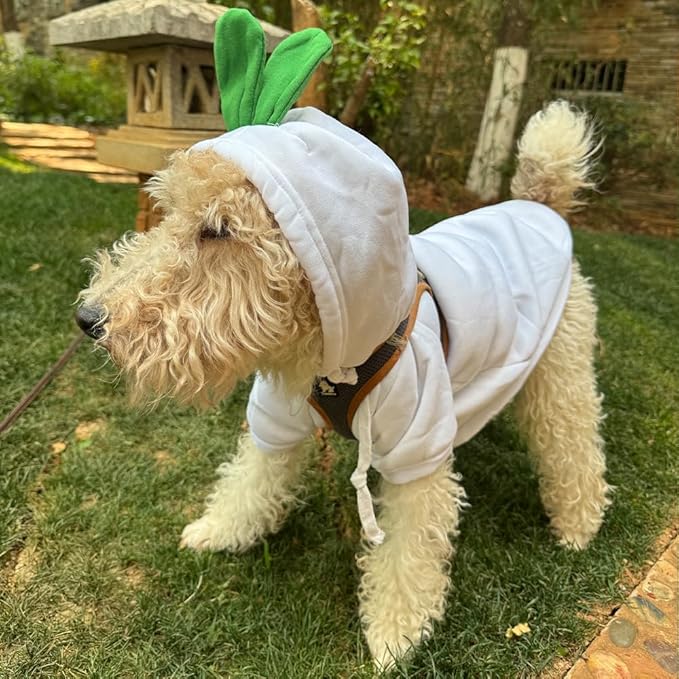 Pet Clothing Dog Transformation Frog Hoodie Autumn and Winter Warm Small Large Dog Method Dou Cat Bullfighting Clothes (White Radish,S)