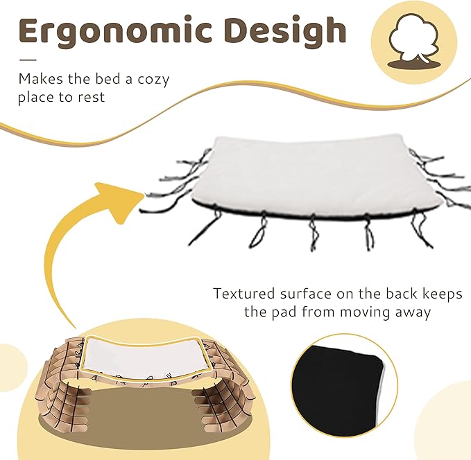 Plush Elevated Cat Bed with Removable Cushion - Solid Wood Arch Frame, Soft Washable Furry Hammock for Indoor Cats, Kittens & Small Dogs - Raised Pet Bed(Cat Furniture, Large/Small Cat Bed)