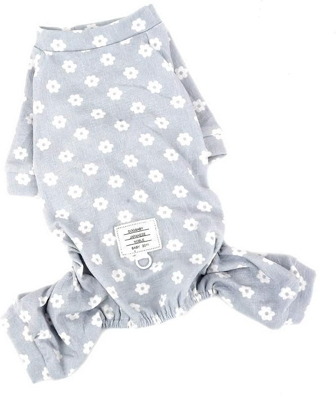 Floral Dog Pajamas Cat Pjs Sleepwear Breathable Soft Cotton Elastic Band Cat Apparel Pet Costume Rompers for Small Puppy Girls Shirts Doggies Jumpsuit Easy on Spring Summer Clothes Blue L