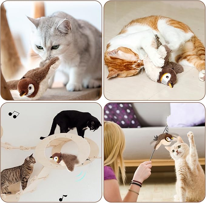 Esoes Cat Toys Flapping Bird (No Flying), Rechargeable Interactive Chirping Bird Cat Toy, Interactive Cat Exercise Toys for All Breeds Cat Kicker Catnip Toys