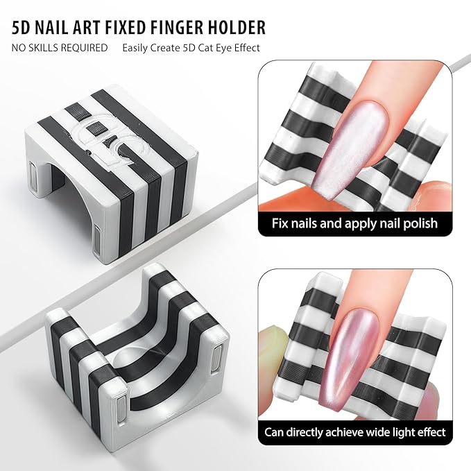 5D Nail Magnet Tool for Cat Eye Gel Polish - Strong Magnet, Non-Slip Finger Stand, Beginner Friendly Manicure Tool for DIY Home & Salon Use (HJ-NAT278-WB)
