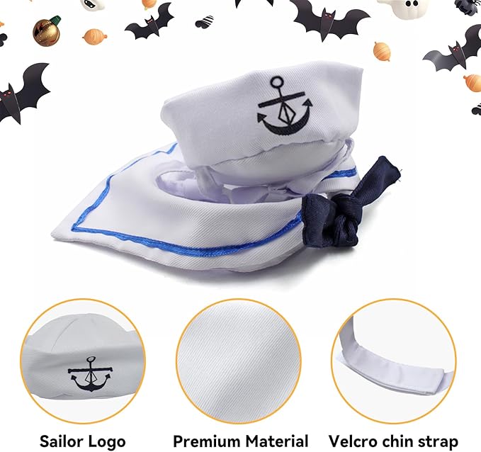 Cat Costume for Halloween Pet Sailor Outfit Navy Hat with Sailor Collar for Small Dogs/Dolls/Cats