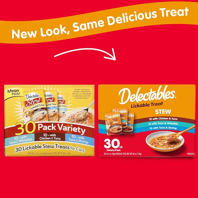GYCO Delectables Stew Lickable Wet Cat Treats Variety Pack, 30 Count. Delectables Stew Variety Pack Lickable Cat Treats.